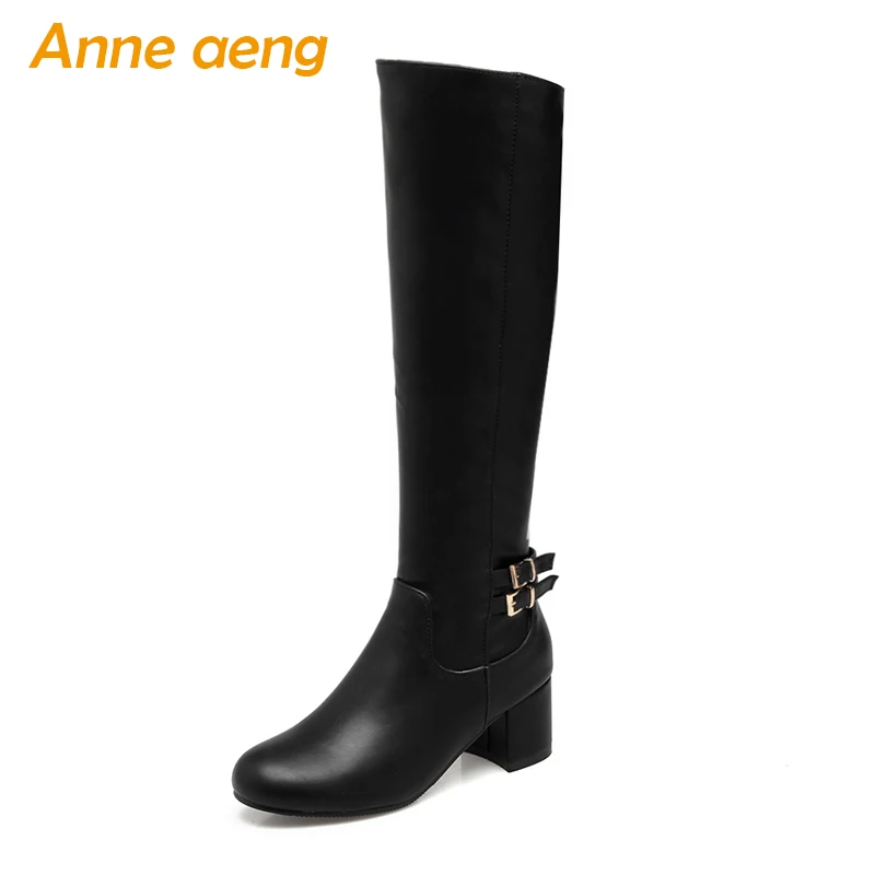 Goede 2019 nieuwe herfst winter vrouwen knie hoge laarzen warme pluche voering hoge hakken dames sexy laarzen zwarte vrouwen schoenen big size 34 43