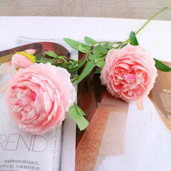 3 головки пион букет шелковых цветок Свадебный букет искусственных цветов Осенняя яркая искусственный цветок роза на День святого
