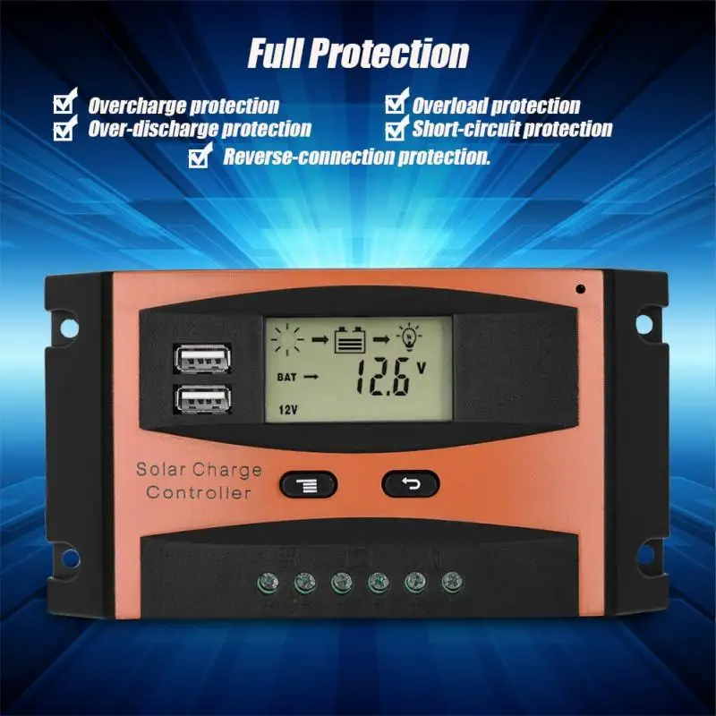 

1 PC Waterproof Solar Charge Controller 30A/20A 50V Dual USB LCD Display Smart PWM Solar Panel Charge Controller IP32
