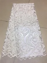 Tissu en dentelle velours français, couleur blanche, Voile africain, flanelle, avec paillettes, pour mariage nigérian, haute qualité, 2019