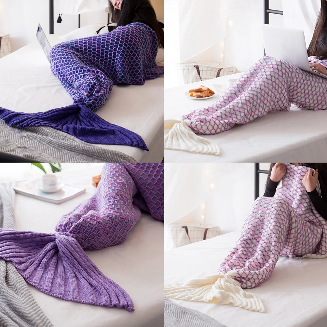 

Mermaid Tail Blanket Handmade Crochet Mermaid Blanket For Adult Super Soft All Seasons Sleeping Knitted Blankets