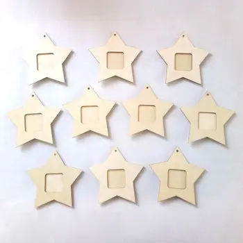 

10Pcs Wooden Mini Star Photo Frame Picture Poster Hanging Pendant Home Party Decoration Ornament Unfinished DIY Gift