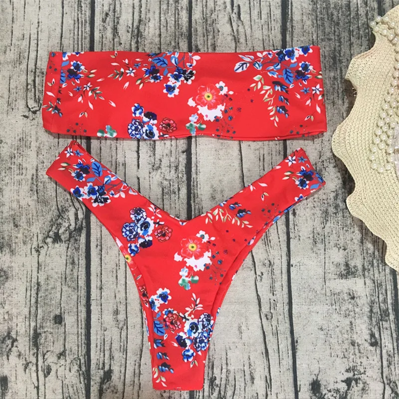 Melphieer Vermelho Biquíni Floral Conjunto Biquínis Mulheres Swimwear