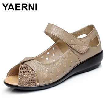 

YAERNI Plus size 35-43 New 2017 summer shoes genuine leather casual wedges shoes open toe women platform sandals