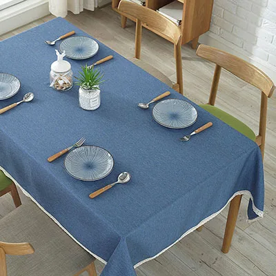 Solid Color Decorative Tablecloth Imitation Linen Lace Table Cloth Dining Table Cover Home Decoration - Цвет: blue