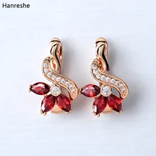 HANRESHE серьги из розового золота, модные вечерние серьги с красным камнем, медные серьги-гвоздики для женщин и девушек, круглые модные ювелирные изделия, подарок