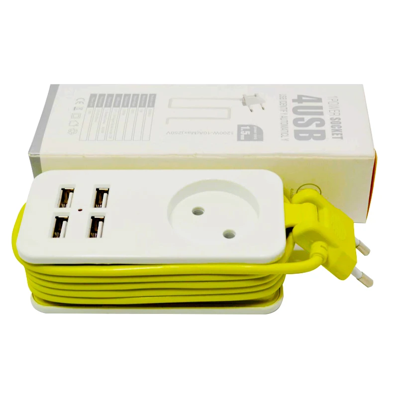 

EU Plug Extension Socket Outlet Portable Travel Extension Socket Charging Power Strip 4 USB Ports For Mobile Phone Tablet