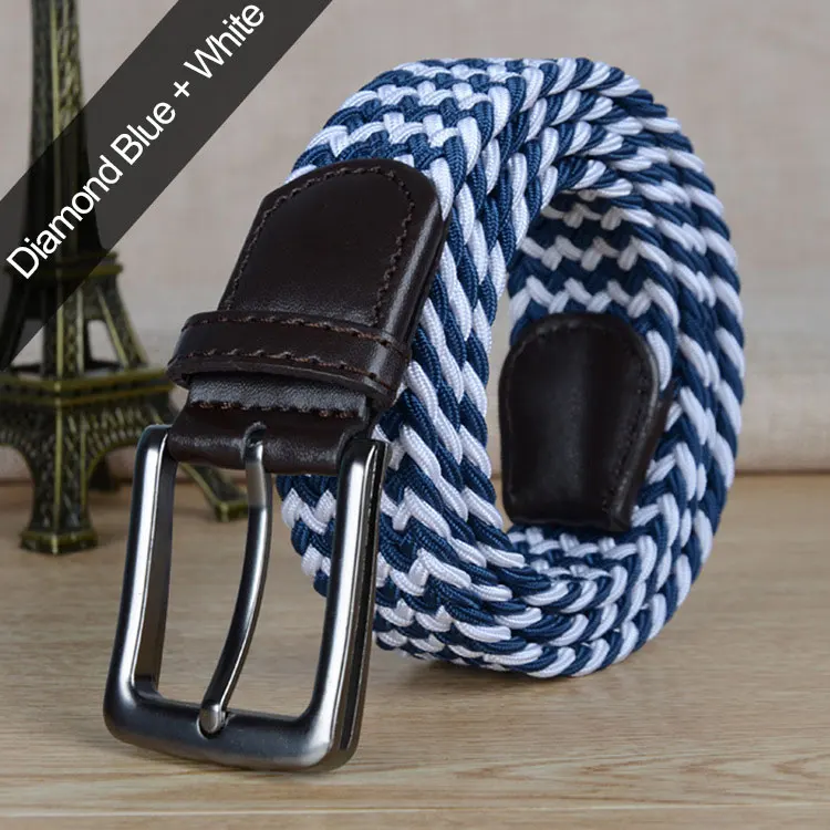 DiamonBlue(White) Fecocozy мужской женский эластичный тканевый пояс, Пряжка из сплава, кожа, качественная опора для талии 100 см, унисекс, стильные поясные ремни - Цвет: DiamonBlue(White)