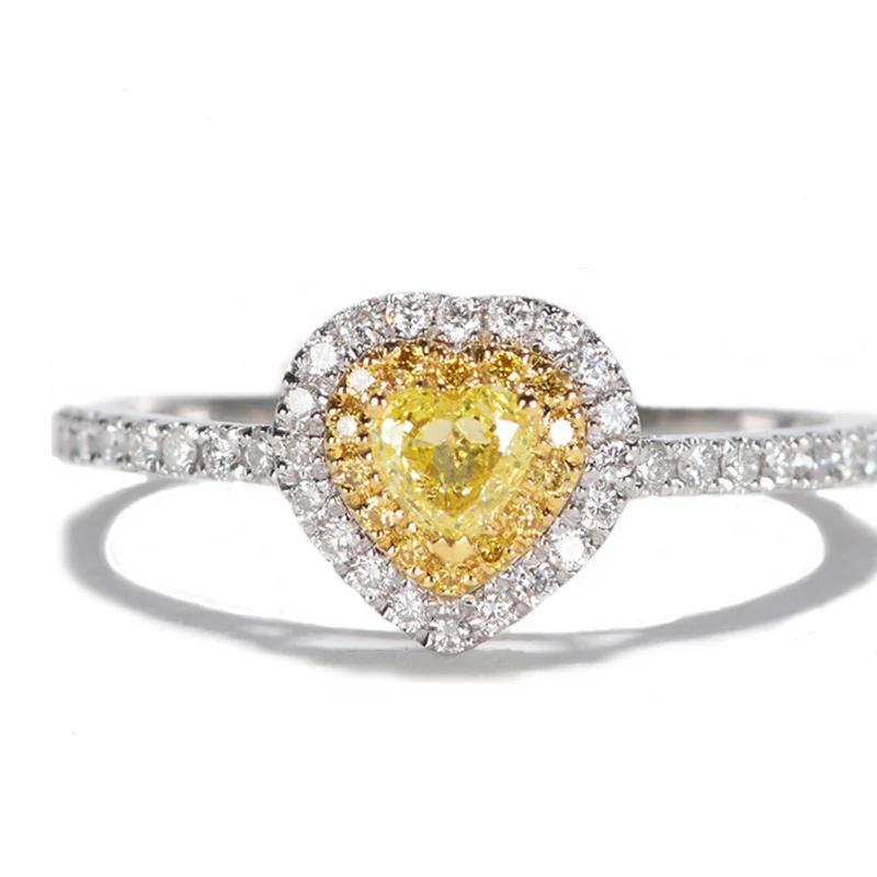 EDI Yellow Natural Real Diamond Jewelry Engagement Wedding 0.15CT Heart ...