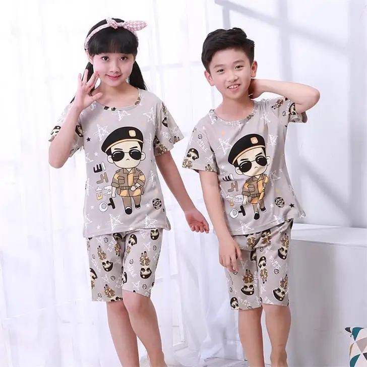 

Children's pajamas set summer short sleeved boy pyjamas girls cute cartoon home cloth big children's sleepwear set kids 55UY78