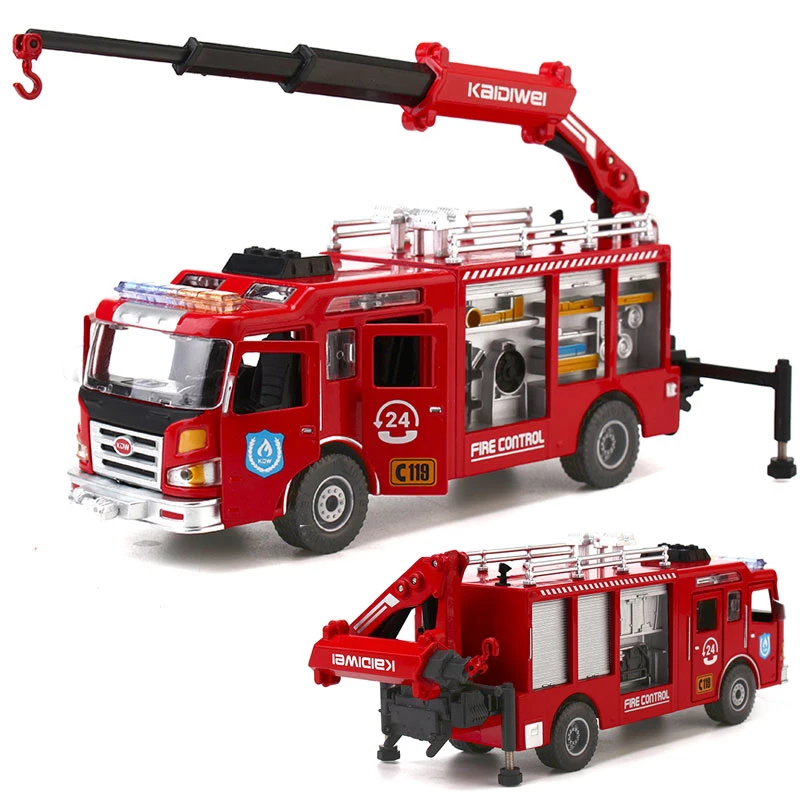 

1:50 Alloy 24-hour Rescue Fire Truck Model Metal Truck Boom Engineering Vehicle Car Crane Special Service Fire For Boy Gift