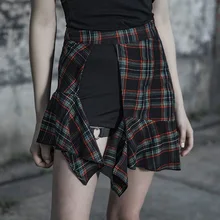 Панк рейв новые женские поддельные 2 шт Панк плиссированные юбки модные летние нерегулярные сексуальные рыбий хвост Готический плед мини юбка