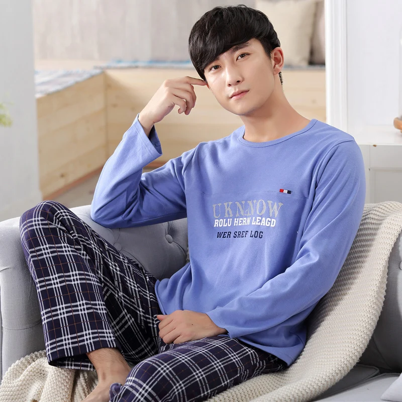 Brand New Autumn 100 Cotton Long Sleeve Men Sleepwear Masculine