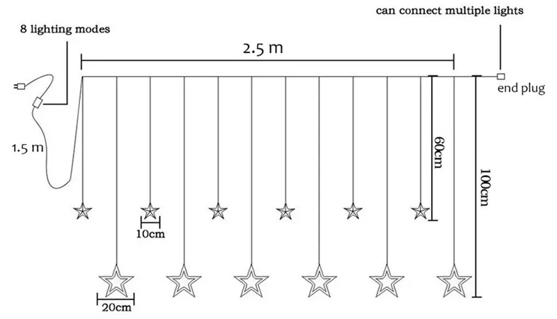 2,5 м 138 led moon star сказочных огней Рождество звезда светящаяся гирлянда led шторы для свадьбы/дома вечерние/День рождения украшения