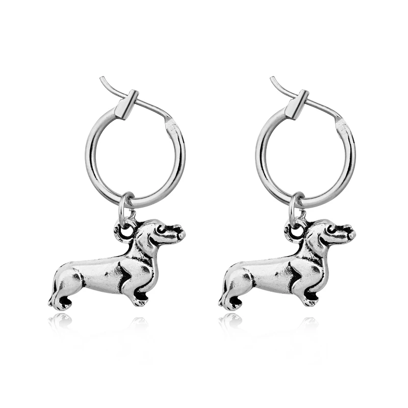 

1 Pair European New Stereoscopic Dachshund Small Hoop Earrings Pendants Creative Cute Animals Silver Color Dog Earrings E552-T2