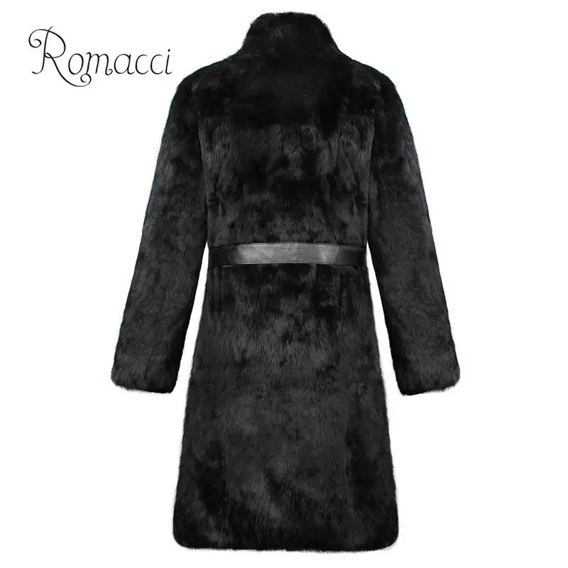 

Romacci Women Faux Fur Fluffy Jacket Solid Waist Belt Pockets Long Sleeve Manteau Fourrure Warm Winter Slim Midi Outerwear 2019