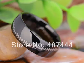 

Free Shipping USA UK Canada Russia Brazil Hot Sales 8MM Black Dome Baseball Stitch Men's Fashion Tungsten Carbide Wedding Ring