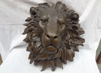 

wholesale factory 19" Chinese Bronze FengShui Wealth Animals Protect Lion Face Head Mask Statue 25% off