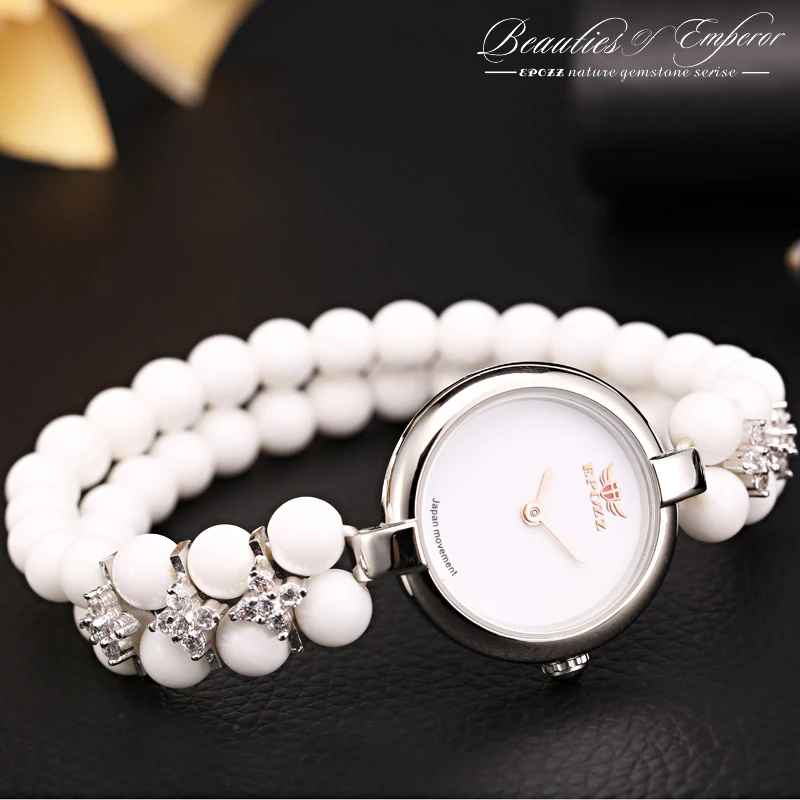 Prix pour Top Marque De Luxe Epozz Beautés De Empereur Pierre Naturelle Blanc Quartz Analogique Perles 925 Argent De Mode Femmes Bracelet Montre Heure Prix pour Top Marque De Luxe Epozz Beautés De Empereur Pierre Naturelle Blanc Quartz Analogique Perles 925 Argent De Mode Femmes Bracelet Montre Heure