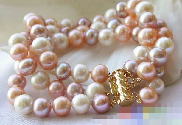 

free shipping 12694 3ROW multicolor ROUND FRESHWATER CULTURED PEARL BRACELET