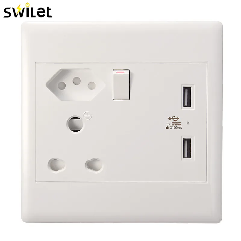 

SWILET Universial 16A 250V USB Wall Socket US Plug Dual USB Port Charger Wall Outlet South Africa Brazil With Switch