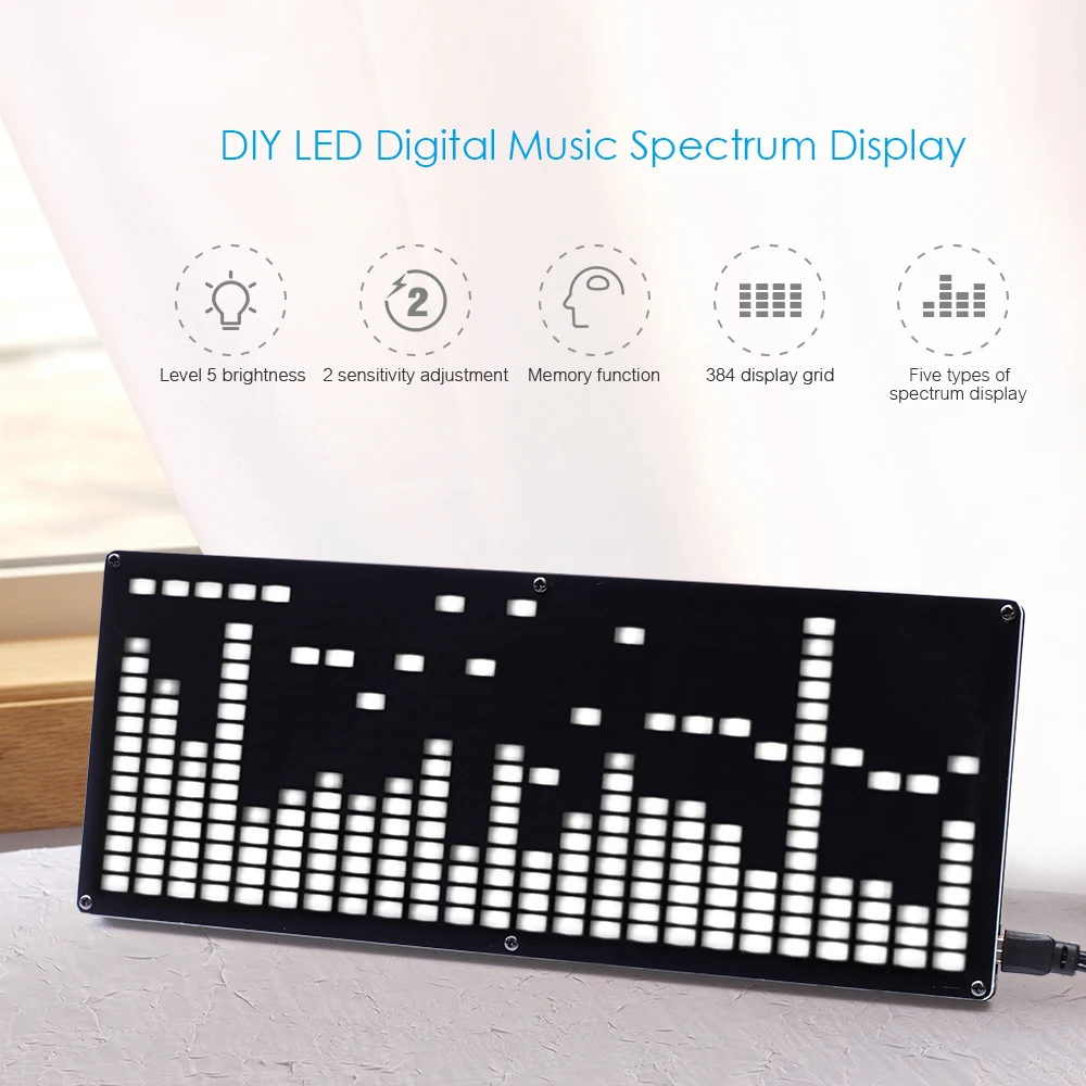 

DIY LED Digital Music Spectrum Display Kit SCM LED Module 2 in 1 USB & Audio Cable Change with the music rhythm