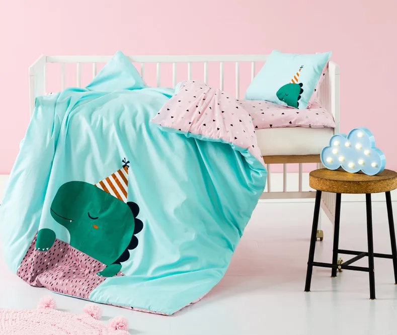 

3Pcs Cotton Crib Bed Linen Kit Cartoon Baby Bedding Set Includes Pillowcase Bed Sheet Duvet Cover Without Filler