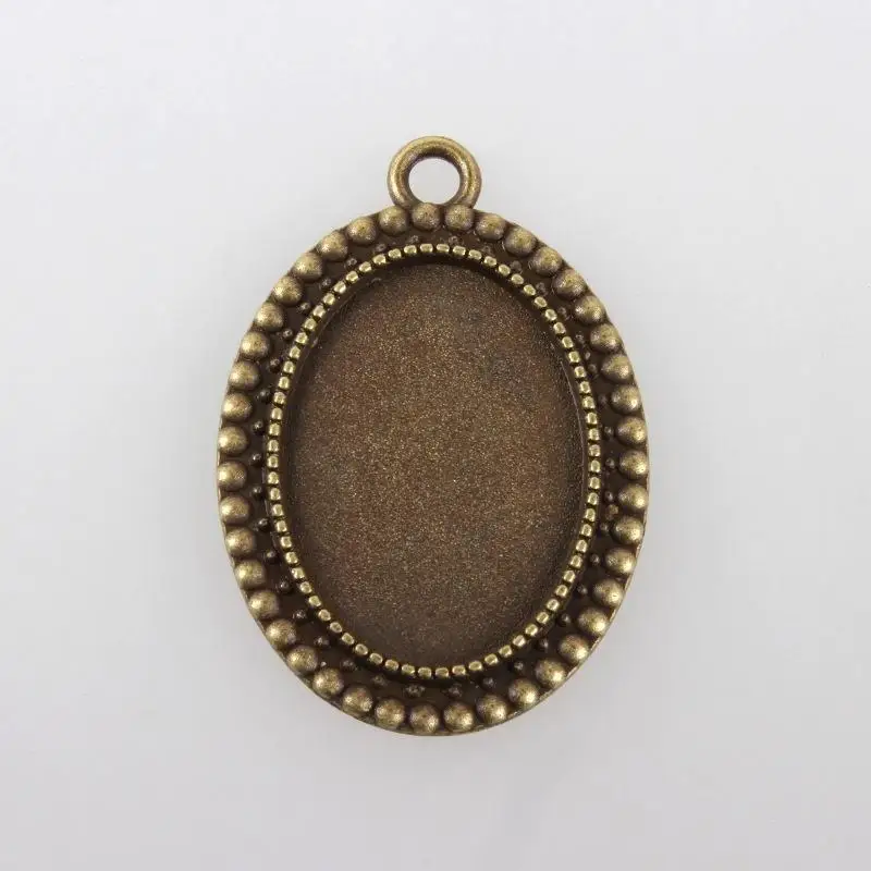 Vintage Tibetan Style Alloy Pendant Cabochon Bezel Settings, Nickel Free, Antique Bronze, Oval Tray: 18x25mm; 36x26x2.5mm,