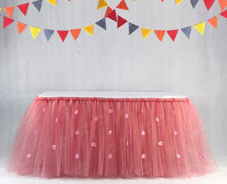 1 шт. 91,5*80 см DIY Тюль Туту Юбка для стола лепесток розы Юбка для стола ing душа ребенка день рождения банкетные Свадебные Украшение стола