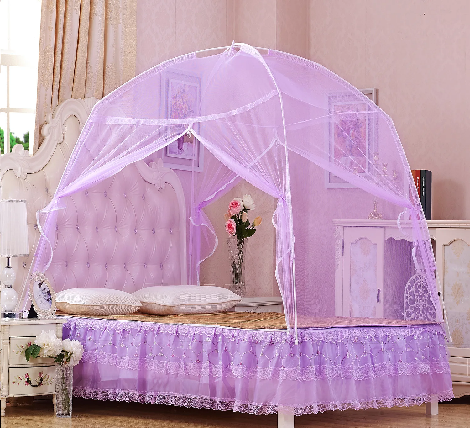 

Free-installation Mongolian yurt Mosquito Nets 2~3 opens Bottoms Anti-mosquito Dome zipper four Seasons nets