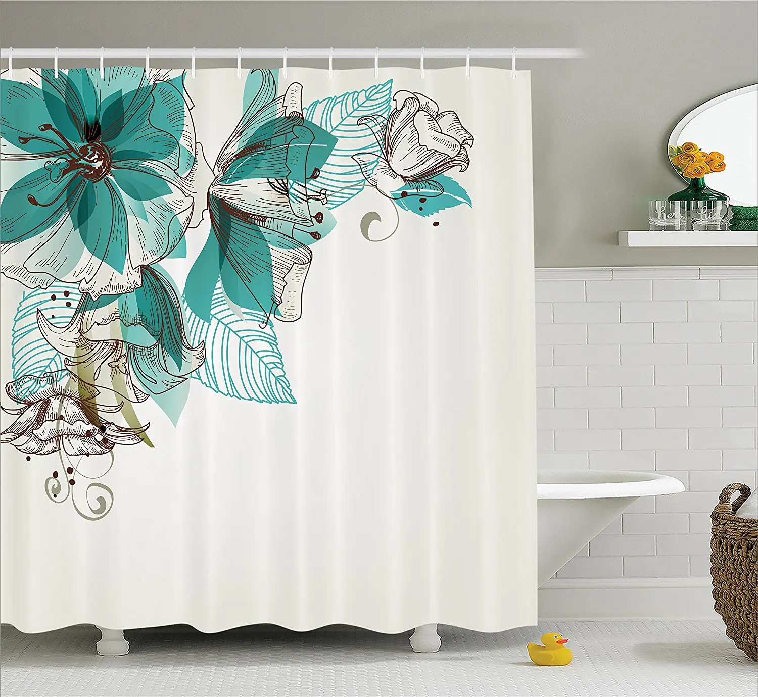 Aliexpress.com : Buy Memory Home Turquoise Shower Curtain Decor Flowers ...