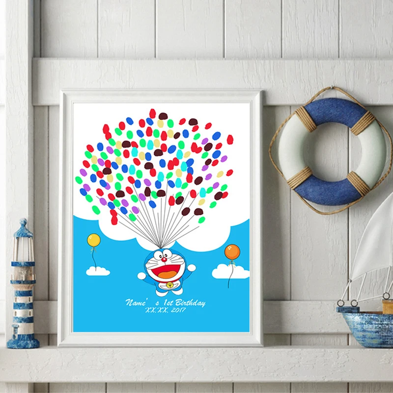 

Free Personalized Custom Fingerprint DIY Lovely Robotic Cat Doraemon Guestbook for Children's day birthday and Baby Baptism gift
