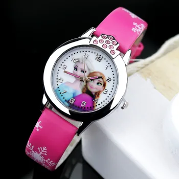 

JOYROX Hot Princess Elsa Pattern Children Watch Fashion Crystal Cartoon Leather Strap Quartz Wristwatch Casual Girls Kids Clock