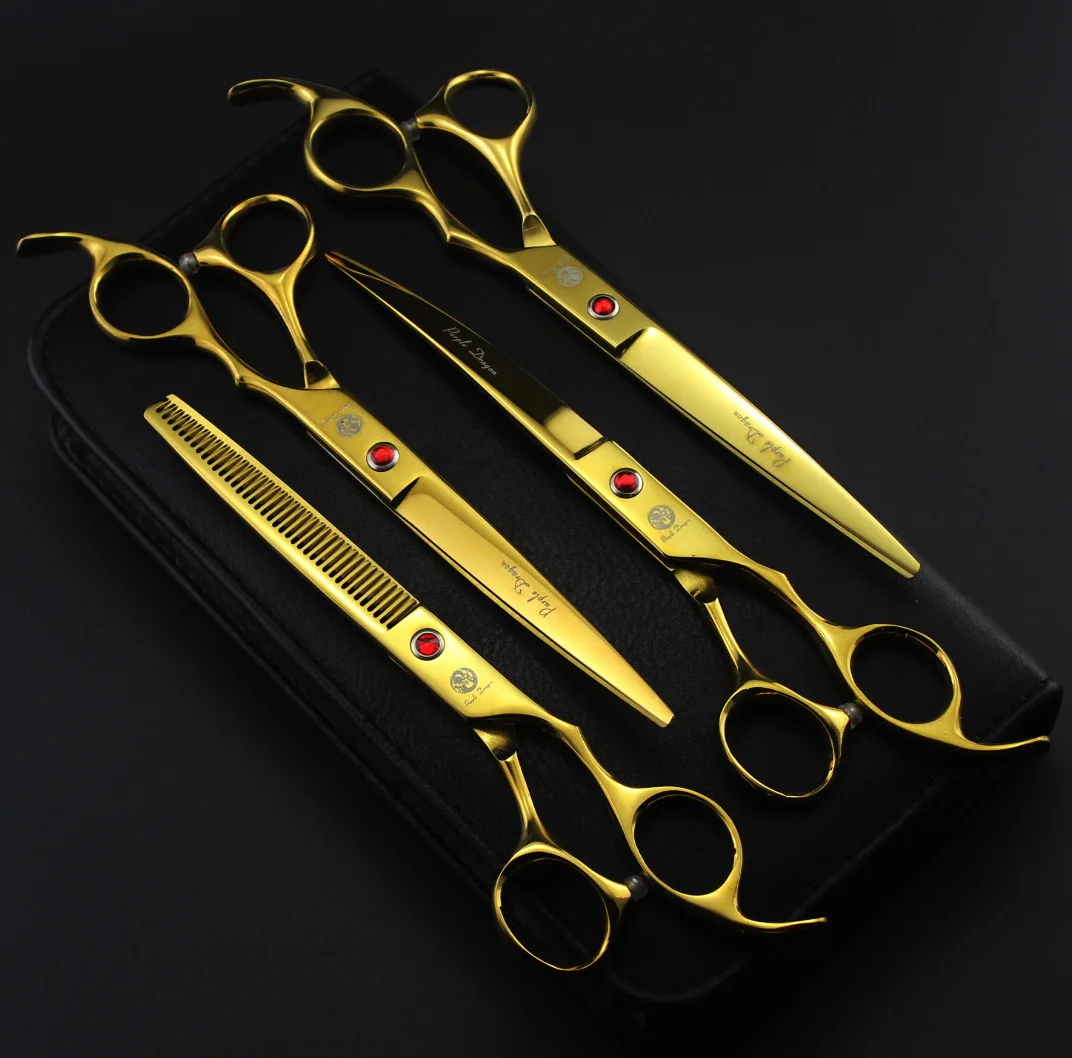 

7.0Inch 4Pcs/Set JP440C Purple Dragon Pet Grooming Scissors Glod Dog Shears Big