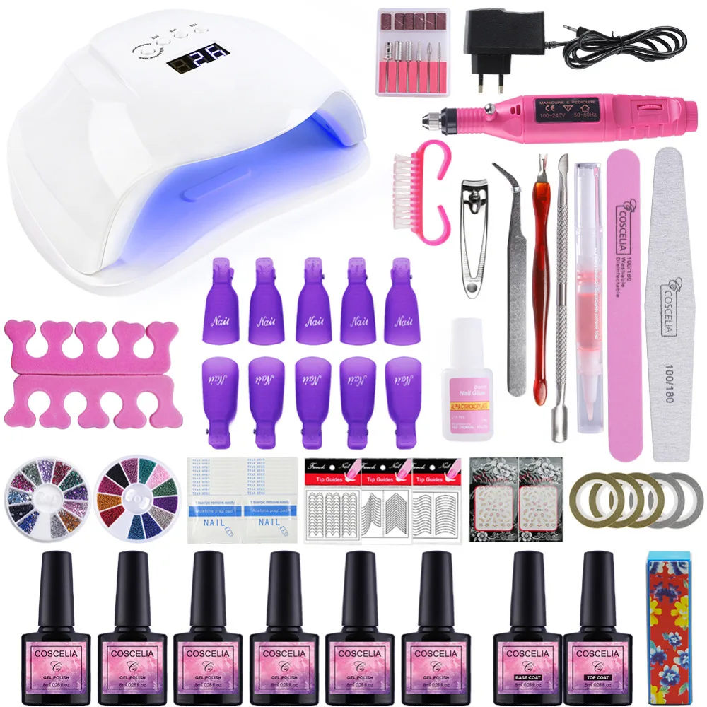 

COSCELIA 54W/36W/24W UV LED Lamp Nail Gel Polish Laquer With Nail Drill Machine Nail Manicure Tools Kit 6pcs Color Nail Gel Set