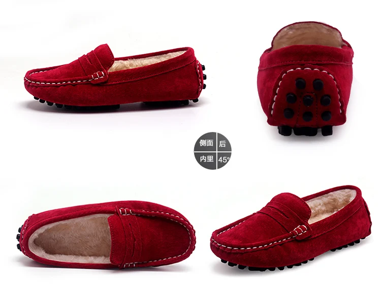 Kids Shoes Genuine Leather Shoes Loafers For Girls With Fur 2018 Winter Fashion Sneakers Children Peas Shoes Casual Boys Walking