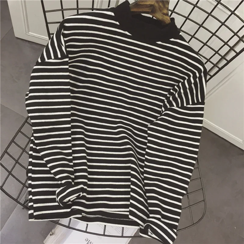 

Female T-shirt Tops Women Pullovers Harajuku Women's Shirt Long Sleeve Tees Casual Stripe Underwear OOTD Korean Fashion Clothes