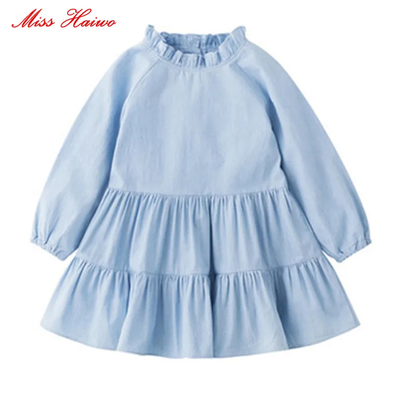 

Miss Haiwo Fall Kids Dresses For Girls Cotton Baby Girl Clothes Pure color stand collar Girls Long Dress Children's Clothing
