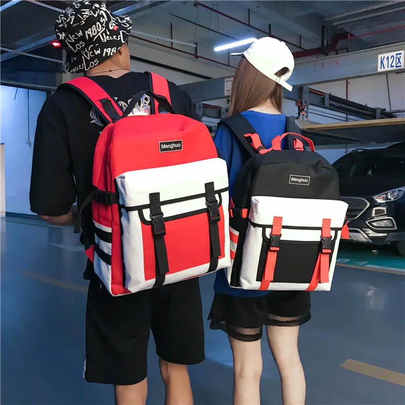MENGHUO Fashion Black Women Backpack Canvas Men School Backpacks for Teenagers Girls Casual Large Capacity Korean Bags Mochilas (54)