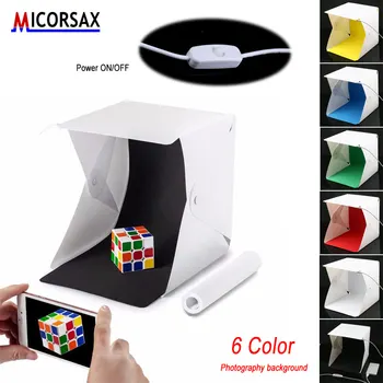 

Newest Two LED Lights Portable Folding Diffuser Soft Light Box Lightbox Kit 6pcs Photography Background for Phone DSLR Cameras