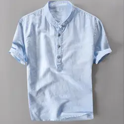Летняя мужская рубашка крутая и тонкая дышащая висячая блуза с воротником Топ окрашенная градиентная хлопковая Удобная рубашка camiseta hombre