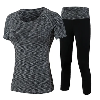 

YD 2Pcs Yoga Suits New Fitness Women Wick Workout Sport Gym Clothes Running Pants Compression Tights T shirt Tracksuits Yoga Set