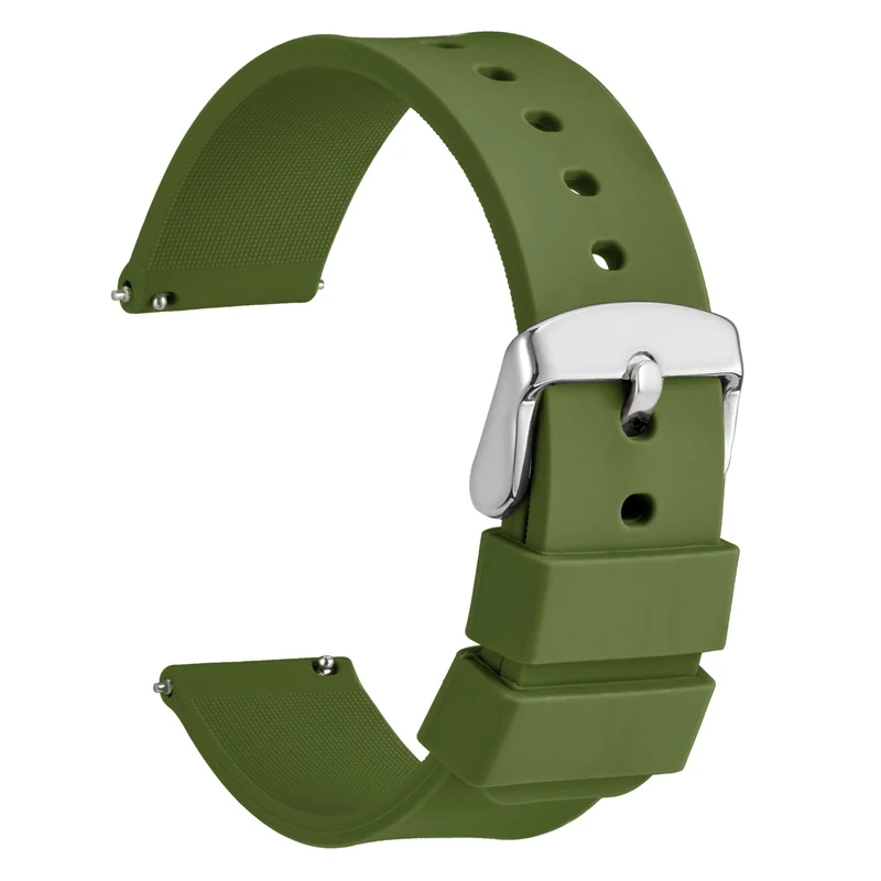 WOCCI спортивный стиль силиконовый ремешок для часов 14 мм 18 мм 20 мм 22 мм Черный Белый армейский зеленый мягкий резиновый быстросъемный ремешок для часов для мужчин - Цвет ремешка: Army Green