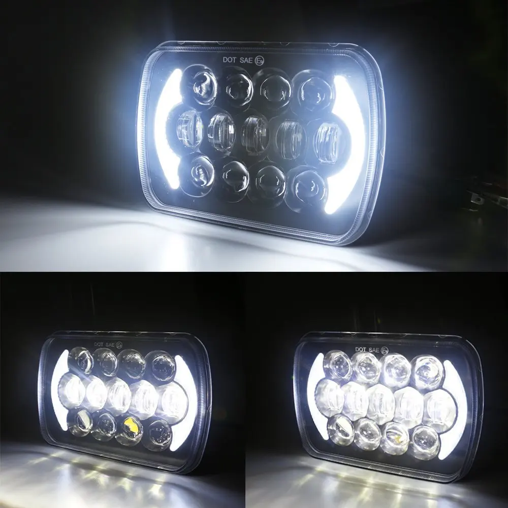 Pair 5X7 inch h4 LED Replacement for Sealed Beam with DRL 7x6 inch headlamp for Jeep Cherokee XJ 1984-2001 (16)