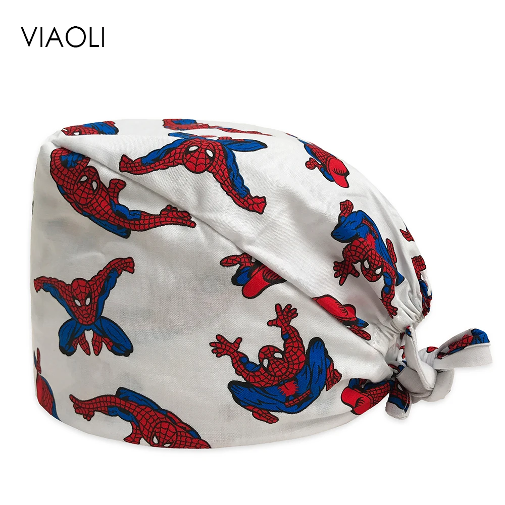 

Hero print Caps Dentists Surgical Hats Masks Women Medical Surgical Scrub Caps Print Adjustable Men Pet Doctor Hat Mask Unisex
