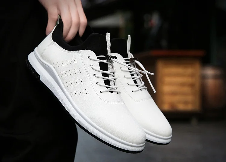 Spring Autumn Man Walking Shoes Sneakers Leather Breathable Korean Sport Shoes Wear-resistant Elastic-band Flat Shoes for Male (4)