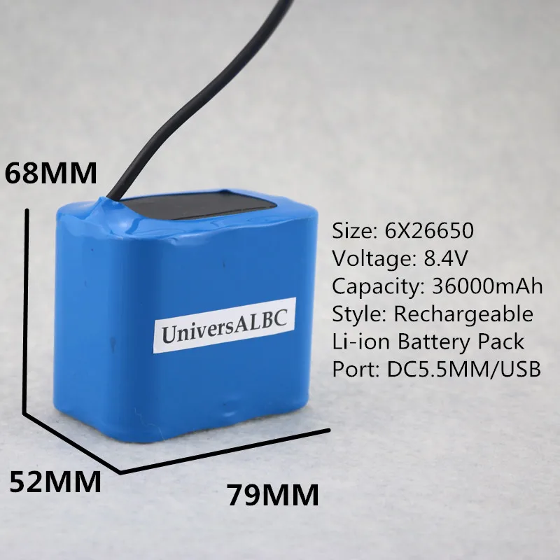 8,4 V USB/DC5.5 выход 36000mAh 6X26650 литий-ионная аккумуляторная батарея для велосипеда с 8,4 V зарядным устройством