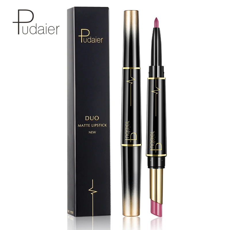 

Pudaier Non-stick Cup Matte Lipstick Nutritious Double Ended Long Lasting Color Cosmetics Matte Lips liner Pencil Lip stick