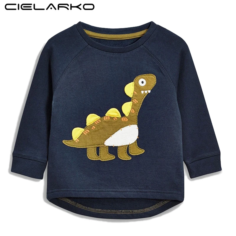 

Cielarko Kids Boys Sweatshirt Long Sleeve T Shirt Dinosaur Spring Children Clothing Baby Boy Appliques Tops for 1 to 6 Years