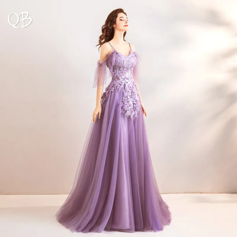 2019 New Design Purple A-line Lace Tulle Flowers Appliques Evening Dresses Long Formal Vintage Evening Gowns XK01 2019 New Design Purple A-line Lace Tulle Flowers Appliques Evening Dresses Long Formal Vintage Evening Gowns XK01